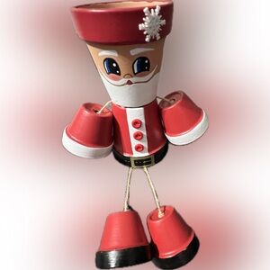 🎈NEW Festive Red Santa Clay Pot Figurine Handmade Christmas Holiday Decoration